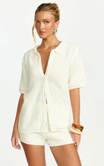 Vivi Two Piece Top and Shorts Set - Crochet Shirt and Shorts Set in Cream