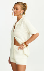 Vivi Two Piece Top and Shorts Set - Crochet Shirt and Shorts Set in Cream