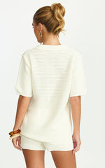 Vivi Two Piece Top and Shorts Set - Crochet Shirt and Shorts Set in Cream