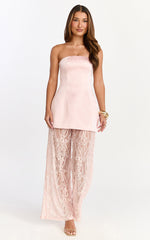 Vivienne Two Piece Set - Strapless Top & Lace Pant Set in Pink