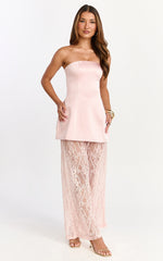 Vivienne Two Piece Set - Strapless Top & Lace Pant Set in Pink
