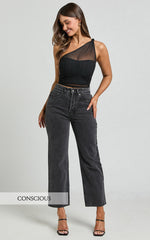 Wilkins Jeans - High Waisted Straight Leg Cropped Hem Jeans in Washed Black