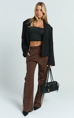 Waxy Pants - Mid Rise Relaxed Straight Pants With Contrast Stripe in Chocolate