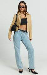 Welmina Jacket - Suede Collared Fitted Jacket in Sand