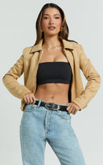 Welmina Jacket - Suede Collared Fitted Jacket in Sand