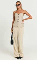 Wesley Top - Strapless Sweetheart Longline Vest Top in Oatmeal