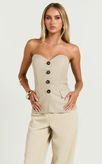 Wesley Top - Strapless Sweetheart Longline Vest Top in Oatmeal