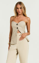 Wesley Top - Strapless Sweetheart Longline Vest Top in Oatmeal