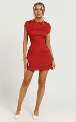 Wyatt Mini Dress - Short Sleeve A Line Dress in Red