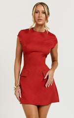 Wyatt Mini Dress - Short Sleeve A Line Dress in Red