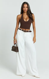 Xandria Pants - Double Pleated Wide Leg Pants in White