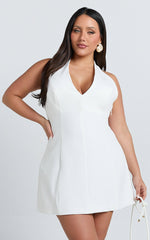 Yelena Mini Dress - Halter Neck Bow Detail Mini Dress in White