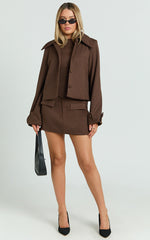 Yvette Jacket - Button Down Collared Jacket in Chocolate