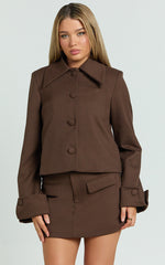 Yvette Jacket - Button Down Collared Jacket in Chocolate