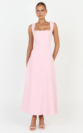 Zinnia Midi Dress - Square Neck A Line Dress in Pink