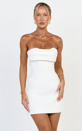 Zinnia Mini Dress - Strapless Aline Dress in White