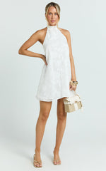 Ziva Mini Dress - Jacquard Halter A Line Dress in White