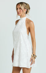 Ziva Mini Dress - Jacquard Halter A Line Dress in White