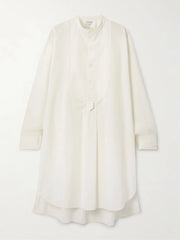 Asymmetric pleated cotton-blend poplin midi dress