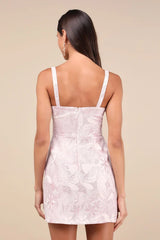Shine for Us Shiny Rose Pink Tropical Jacquard Mini Dress