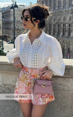 Amalie The Label - Noemie Linen Blend High Waisted Belted Tailored Shorts in Morocco Print