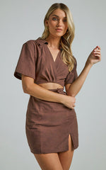 Marsha Mini Dress - Cut Out Short Sleeve Dress in Chocolate