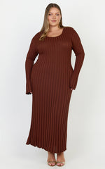 Blaire Midi Dress - Long Sleeve Tie Back Flare Dress in Chocolate