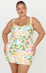 Janice Mini Dress - Square Neckline Dress in Le Citron