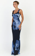 Summer Maxi Dress - Cowl Neck Slip Dress in Twilight Orchid Print