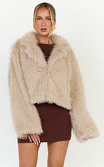 Charisse Coat - Oversized Crop Faux Fur Coat in Light Brown