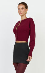 Ramsey Cardigan - Recycled Contoured Waist Button Down Cardigan in Wine