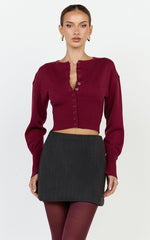 Ramsey Cardigan - Recycled Contoured Waist Button Down Cardigan in Wine