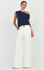Marilou Top - Knit Off Shoulder Top in Navy