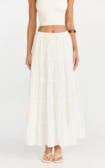 Aurora Maxi Skirt - Low Rise Tiered Maxi Skirt in Off White