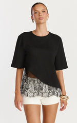 Abby Top - Asym Tee with Lace Trim in Black