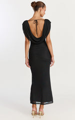 Zena Midi Dress - Cowl Neck Tie Detail Dress in Black