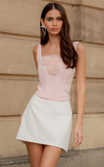 Grettel Top - Rosette Detail Panelled Corset Top in Pale Pink