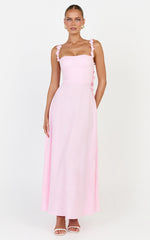 Clementine Midi Dress - 3D Floral Strap Dress in Pink