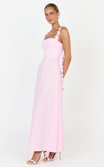 Clementine Midi Dress - 3D Floral Strap Dress in Pink
