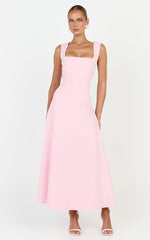 Zinnia Midi Dress - Square Neck A Line Dress in Pink