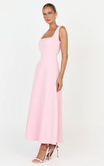Zinnia Midi Dress - Square Neck A Line Dress in Pink