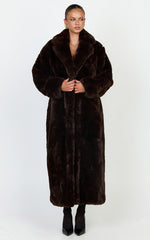Dana Coat - Longline Faux Fur Coat in Chocolate