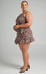 Sherlena Mini Dress - One Shoulder Dress in Leopard