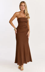 Lottie Midi Dress - Strapless Dress in Chocolate