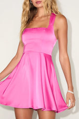 Admirably Chic Hot Pink Satin Lace-Up Mini Dress With Pockets