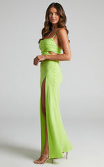Reviena Maxi Dress - Cut Out Cowl Neck Dress in Lime