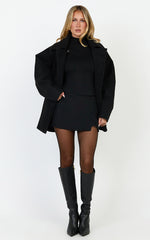 Rina Coat - Oversized Three Button Front Closure Coat in Black