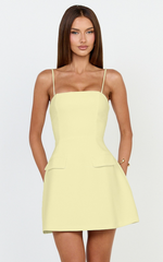 Katia Mini Dress - Strappy Corset A Line Dress in Lemon