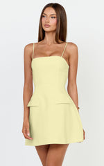 Katia Mini Dress - Strappy Corset A Line Dress in Lemon
