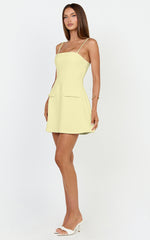 Katia Mini Dress - Strappy Corset A Line Dress in Lemon
